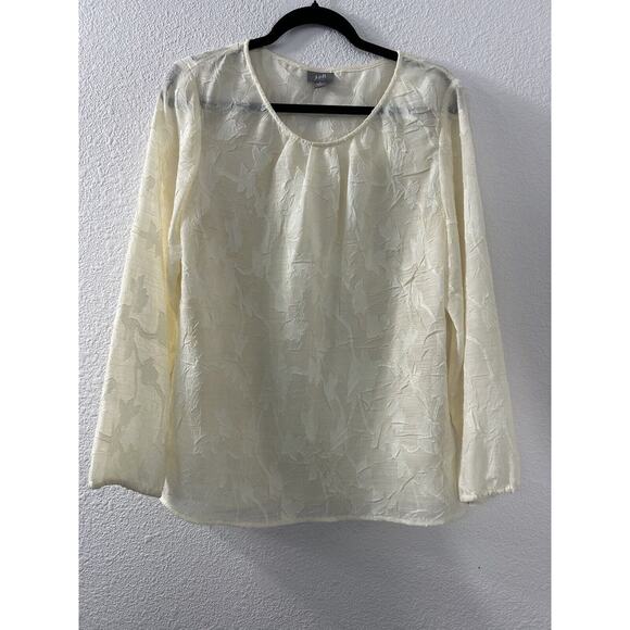 J. Jill Floral‎ Ivory Semi Sheer Blouse Size Medium Cottagecore Croquette Demure - Picture 1 of 11